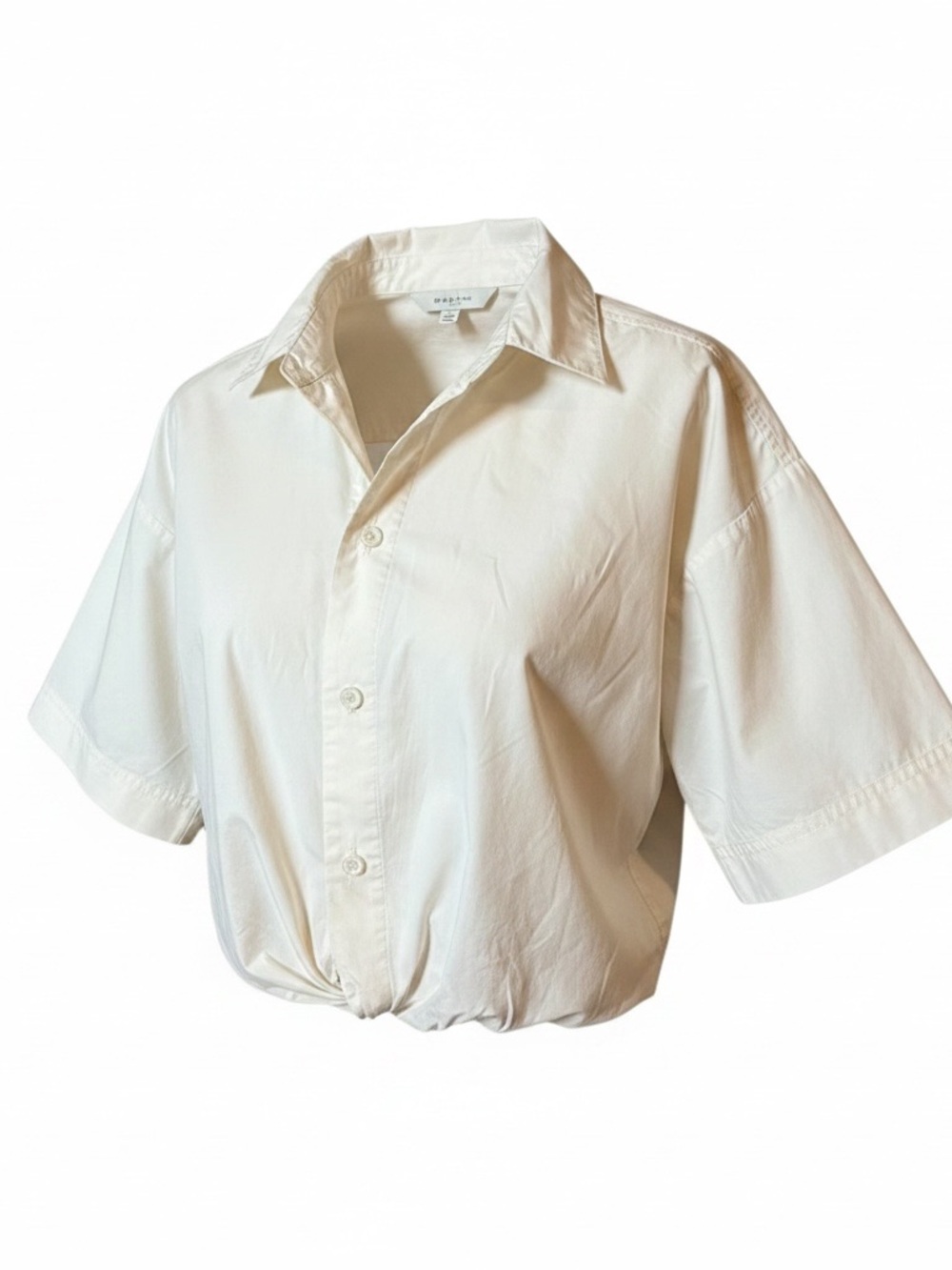 FRAME Voluminous Twist Top Off-White Cropped Cotton Poplin Shirt Size Medium